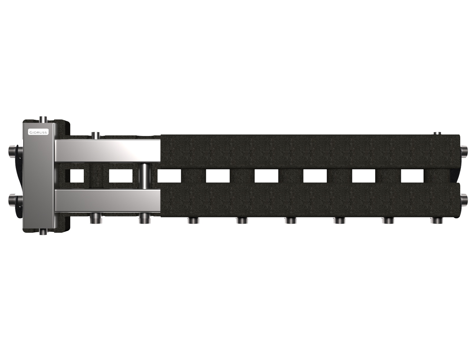 Балансировочный коллектор BMSS-60-5D.EPP (до 60 кВт, вх. G 1″, 4+1 контура G 1″, 4D-кронштейны K.UMS, EPP-термоизоляция)