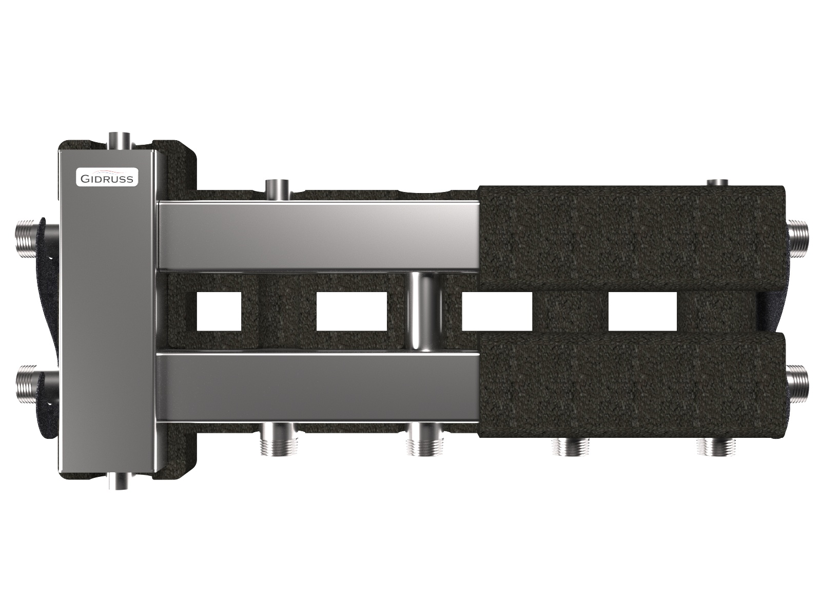 Балансировочный коллектор BMSS-60-3D.EPP (до 60 кВт, вх. G 1″, 2+1 контура G 1″, 4D-кронштейны K.UMS, EPP-термоизоляция)